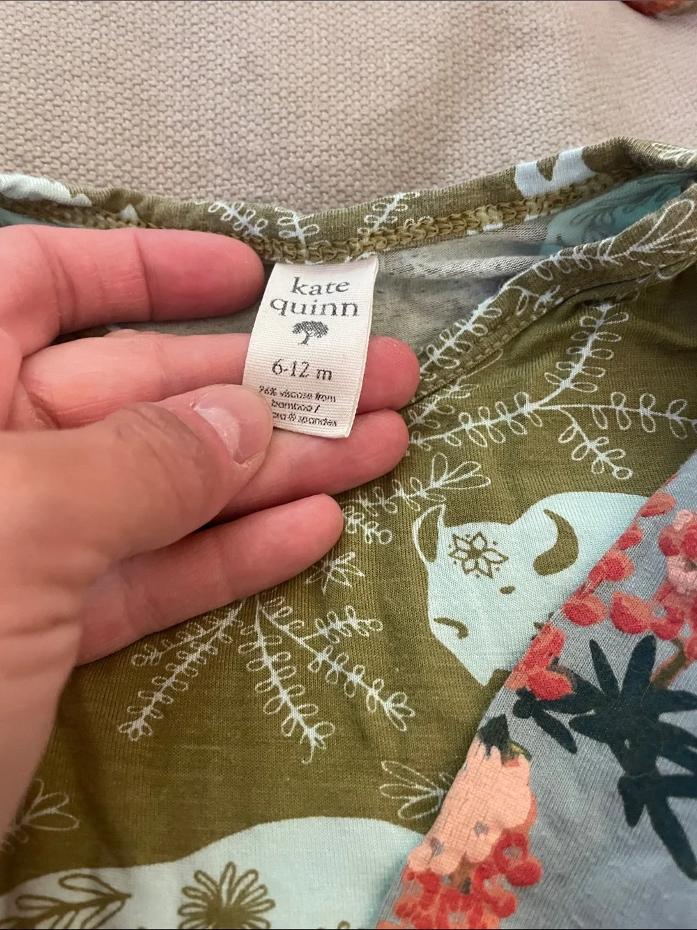 kate quinn Set of Olive Green Floral and Blue and Coral Floral Onesies